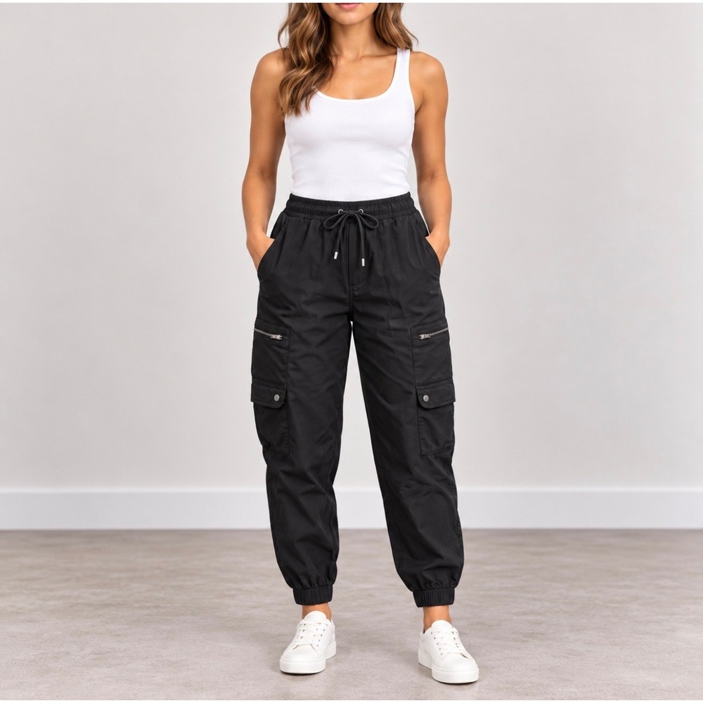 Banana Republic Cargo Jogger Pants L Black Good Utility Elastic Waist Pockets